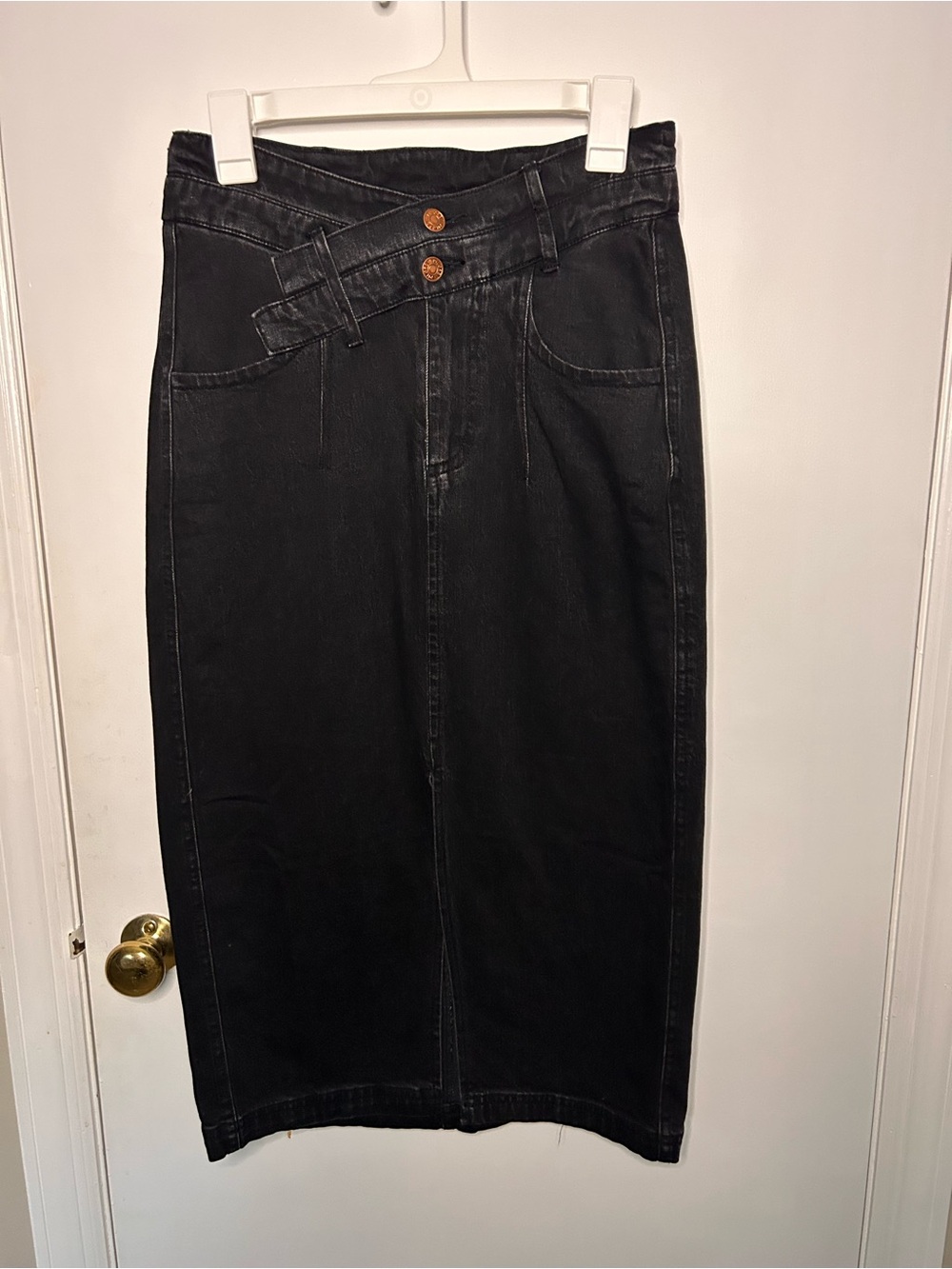 ANTHROPOLOGIE PILCRO ARDEN DOUBLE WAIST BLACK MIDI SKIRT SIZE 6